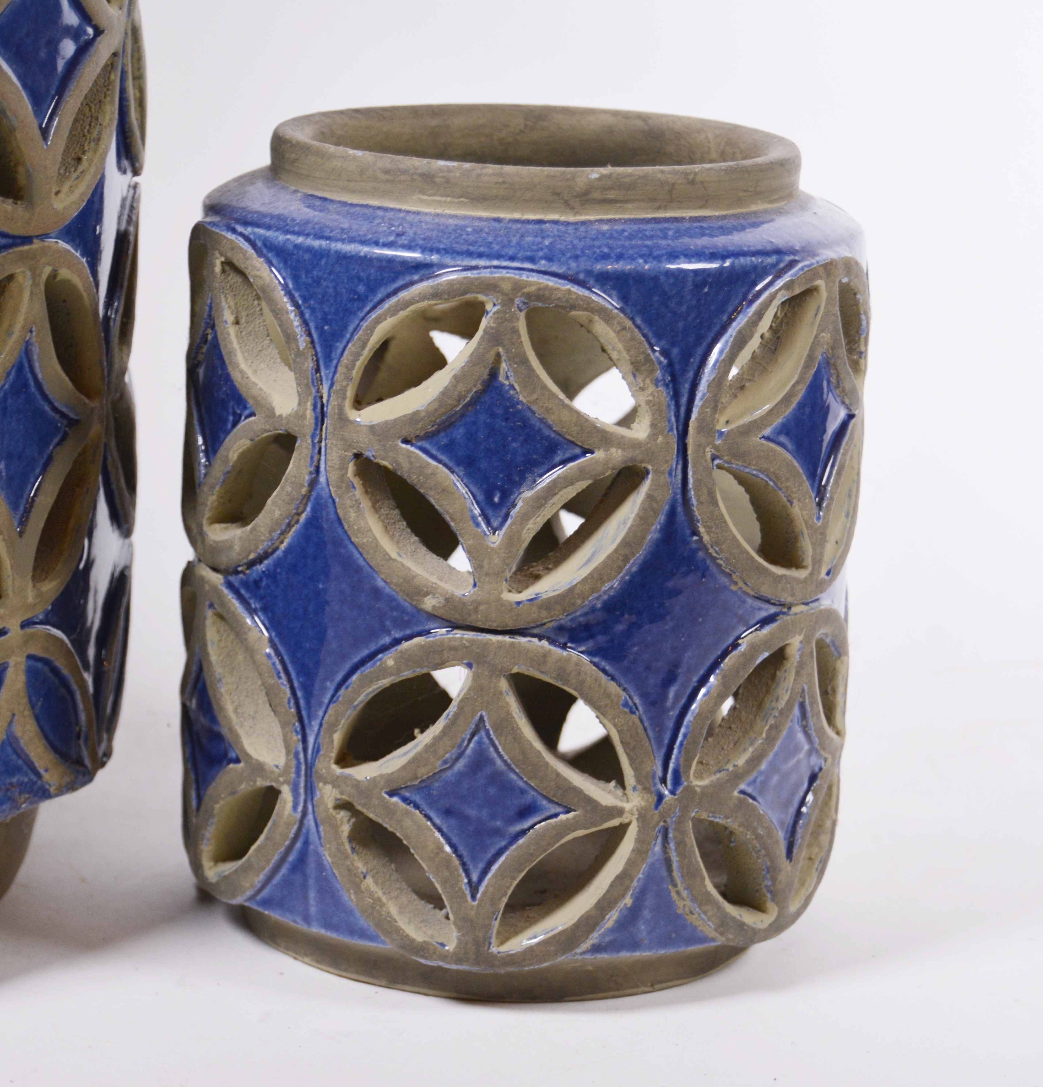Reticulated Cobalt Glazed Ceramic Candle Holders EBTH
