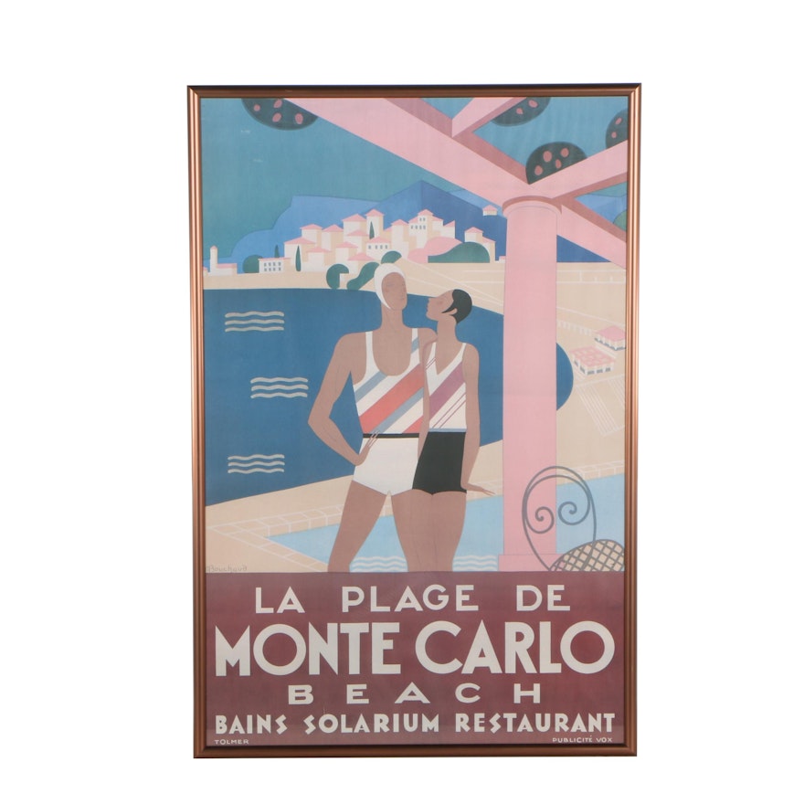 La Plage de Monte Carlo Offset Lithograph after Michel Bouchaud
