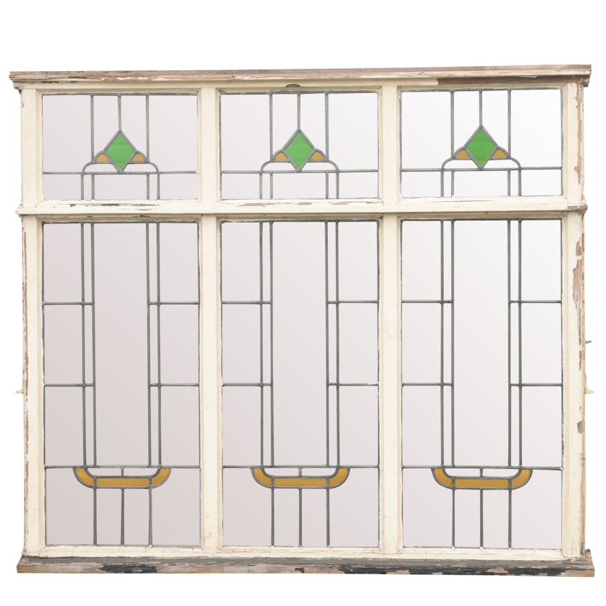 Vintage Large Art Deco Style Stained Gl Window Ebth