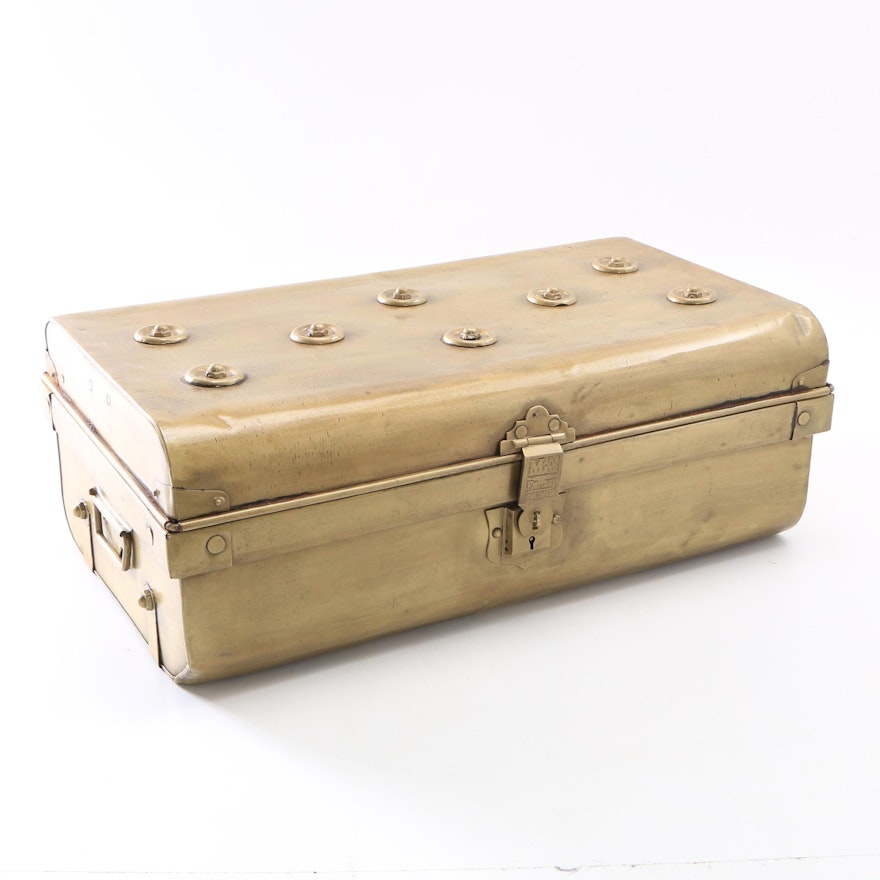 Vintage Painted Iron Trunk in Antique Brass Finish