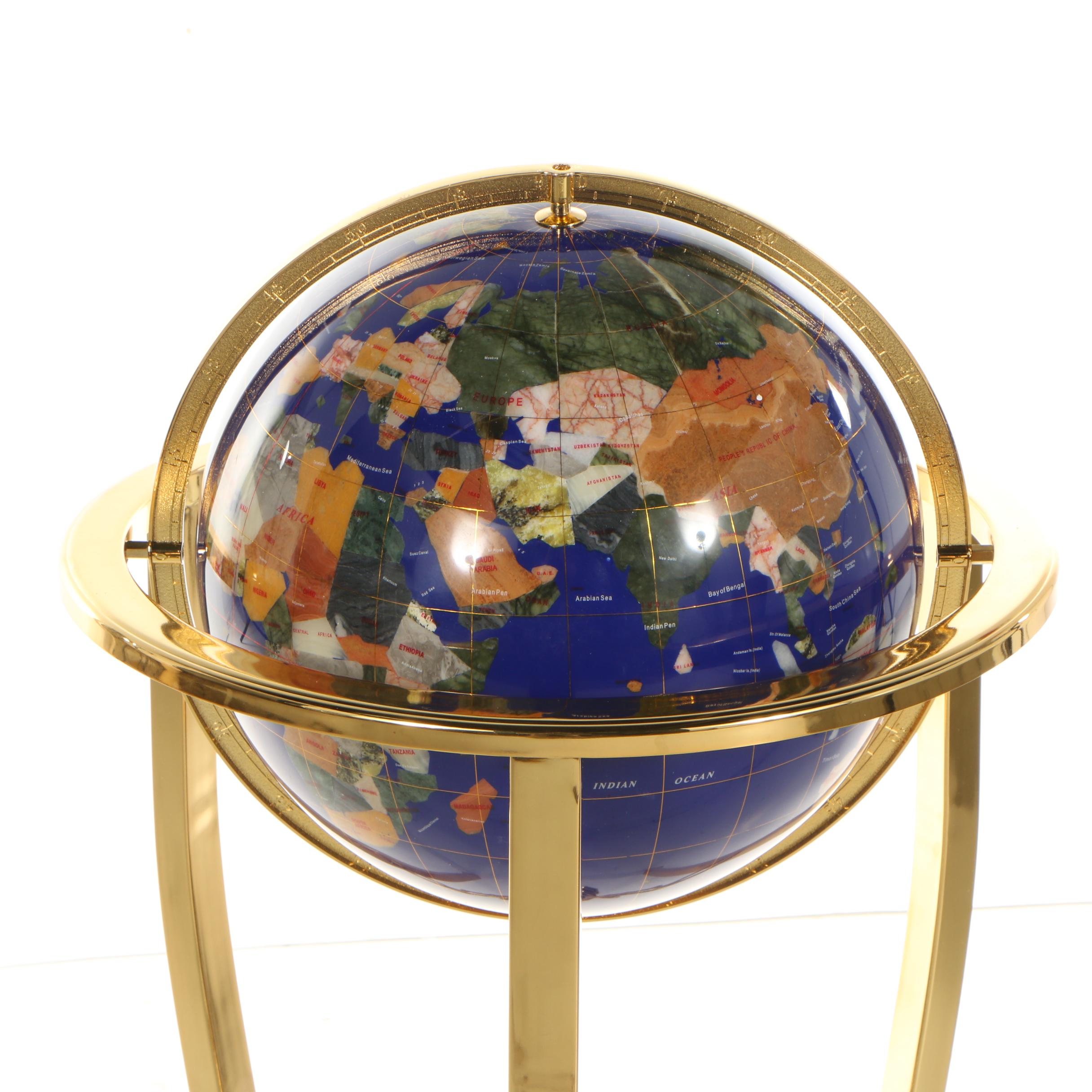 Standing Floor Globe with Stone Inlay and Brass Stand EBTH