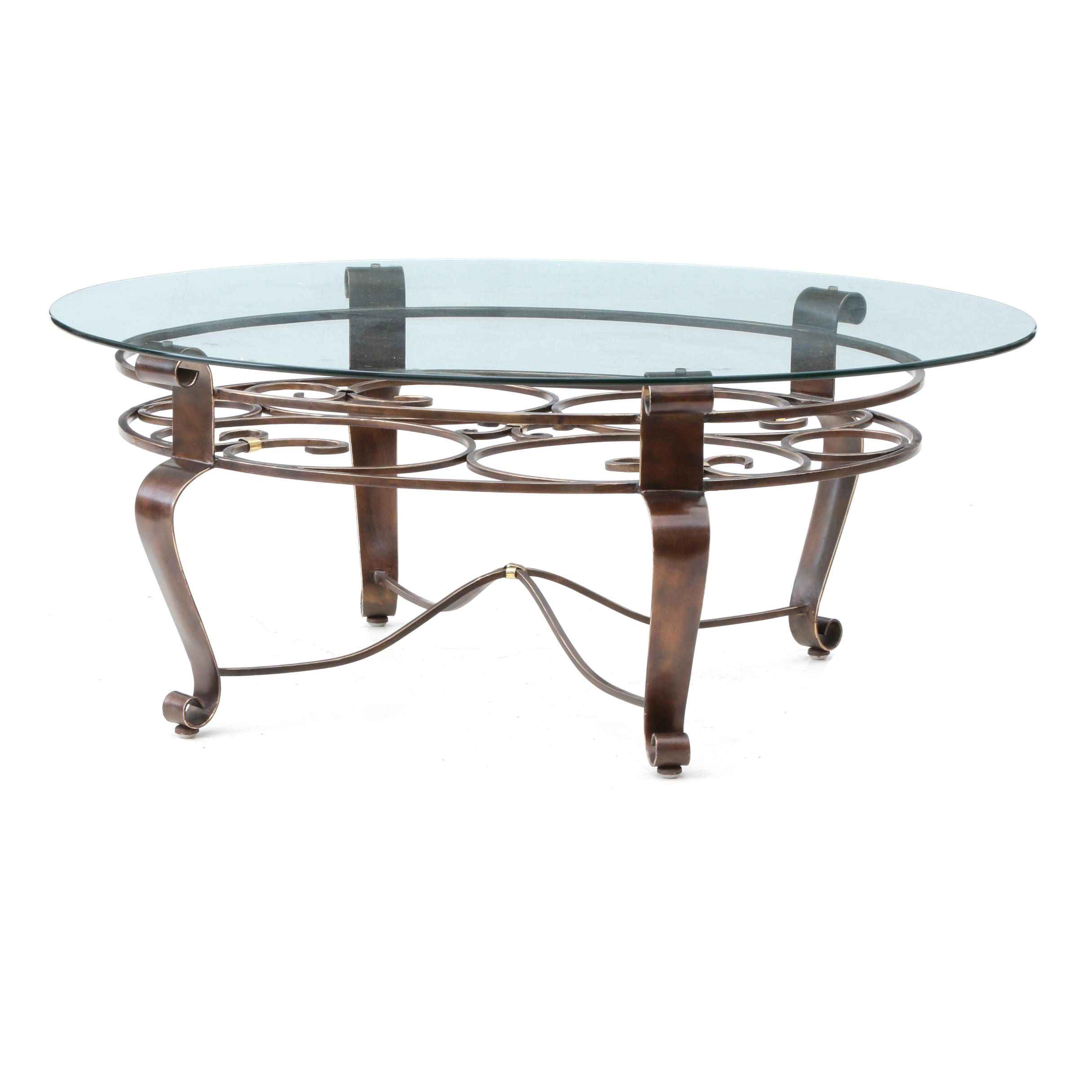 Wrought Metal and Oval Glass Coffee Table EBTH