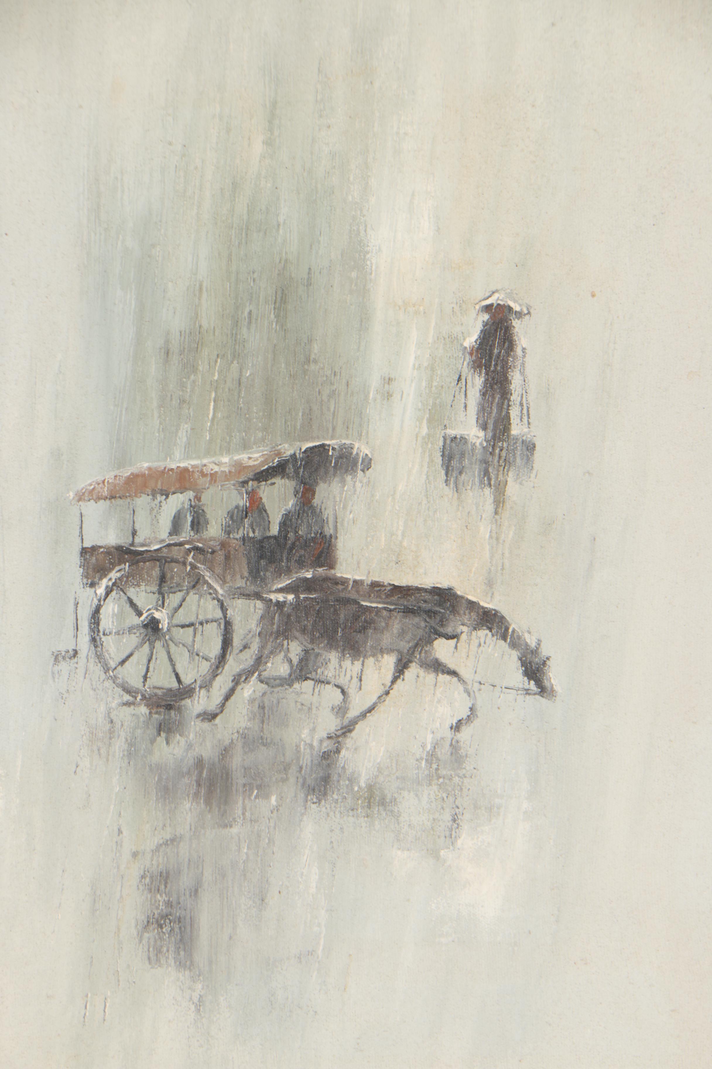 20th Century Oil Painting of Horse and Carriage EBTH