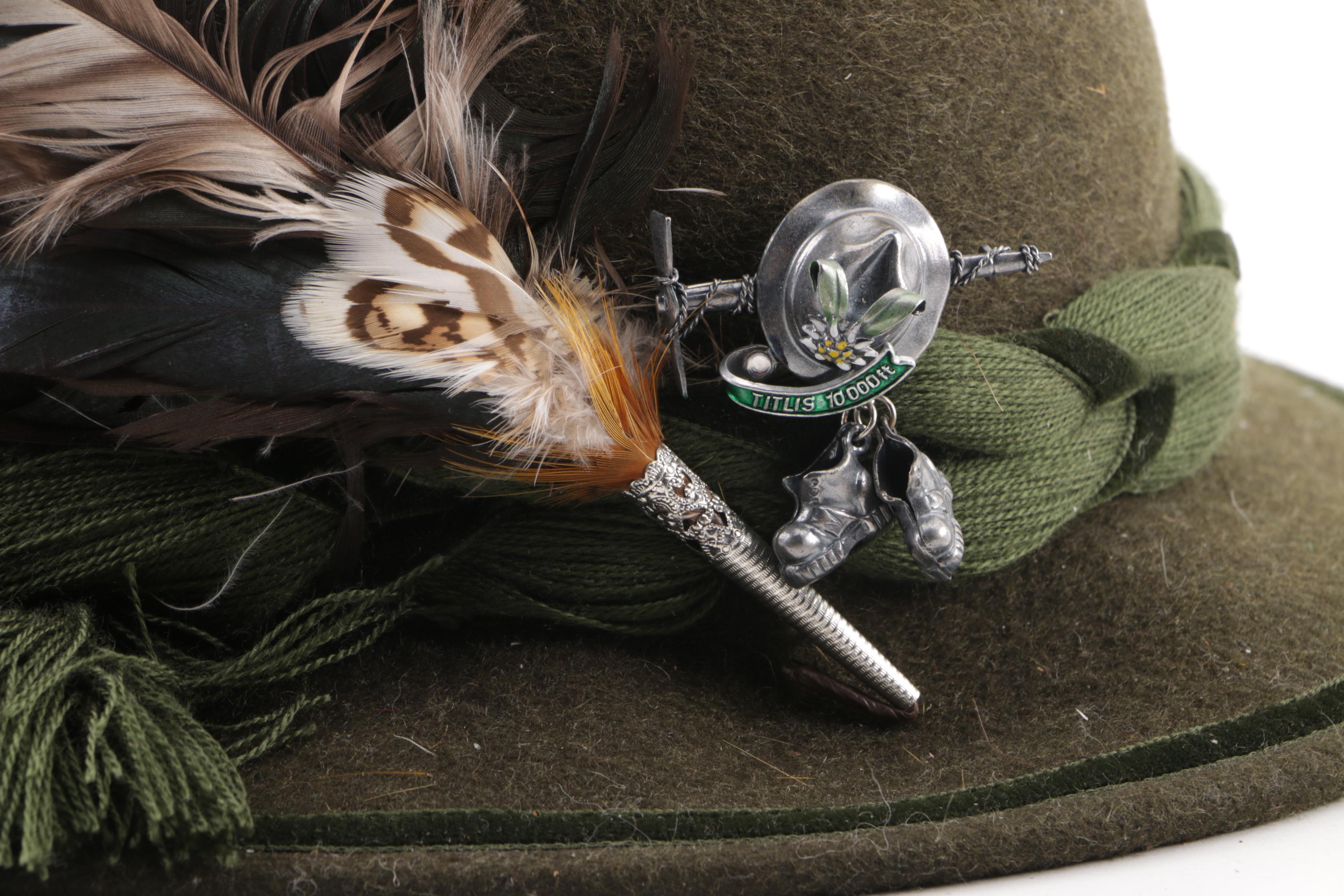 Vintage Austrian Green Felt Tyrolean Hats with Embellishments EBTH