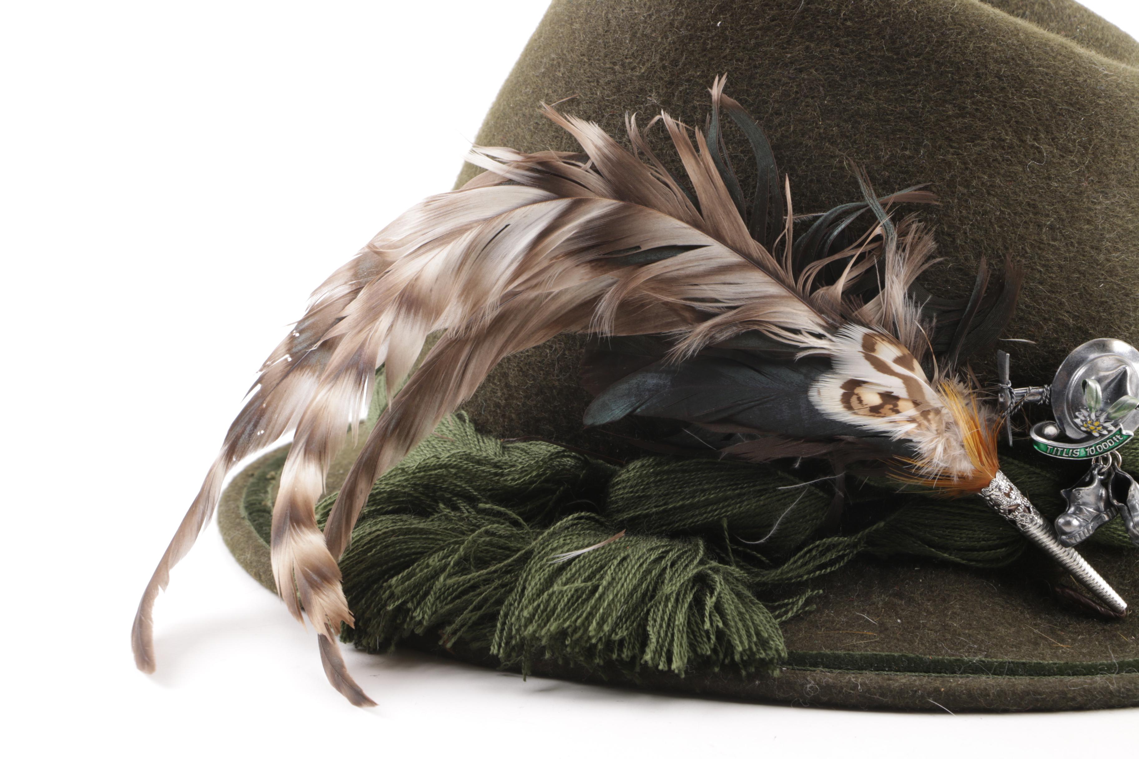 Vintage Austrian Green Felt Tyrolean Hats with Embellishments | EBTH