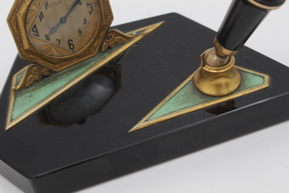 Vintage Elgin Art Deco Desk Clock with Pen Holder EBTH