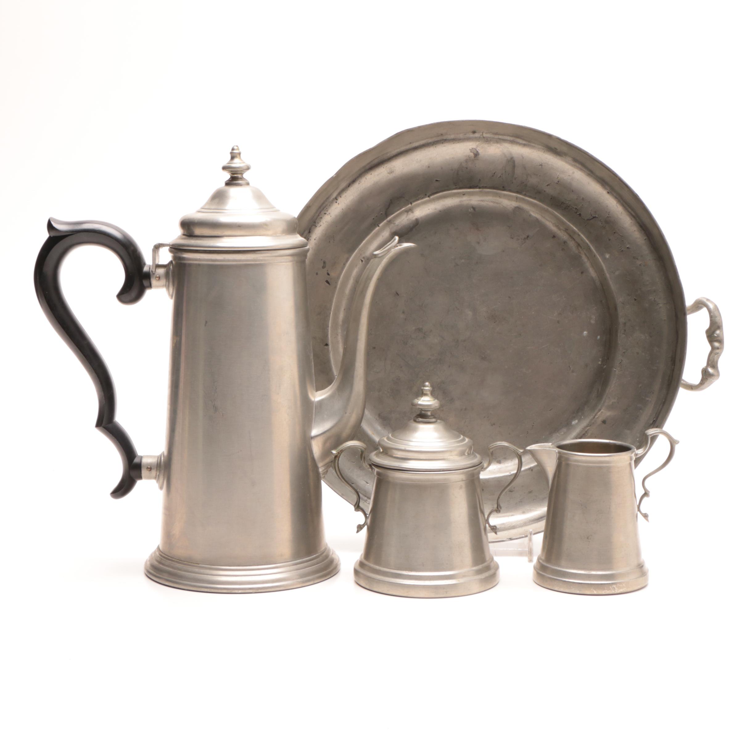 Antique Pewter Tray and International Pewter Coffee Set EBTH