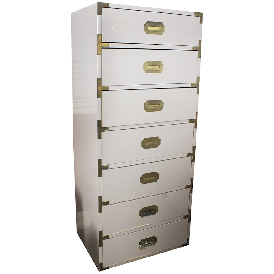White And Brass Campaign Style Tall Chest Of Drawers Ebth