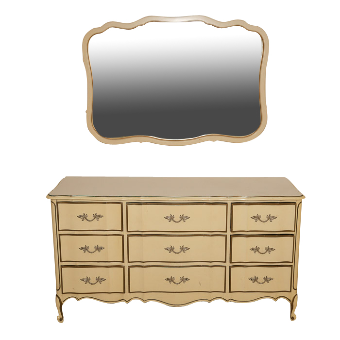 Cream And Gold French Provincial Style Dresser With Wall Hang