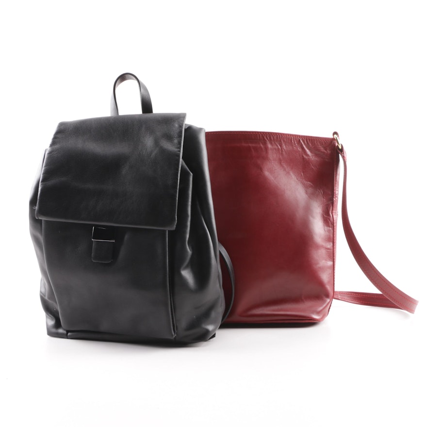 Francis Model Venezia Red Leather Bucket Bag with Black Leather Backpack Purse | EBTH
