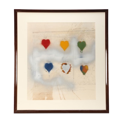 Jim Dine Limited Edition Embellished Lithograph of Hearts Jim Dine Limited Edition Embellished Lithograph of Hearts