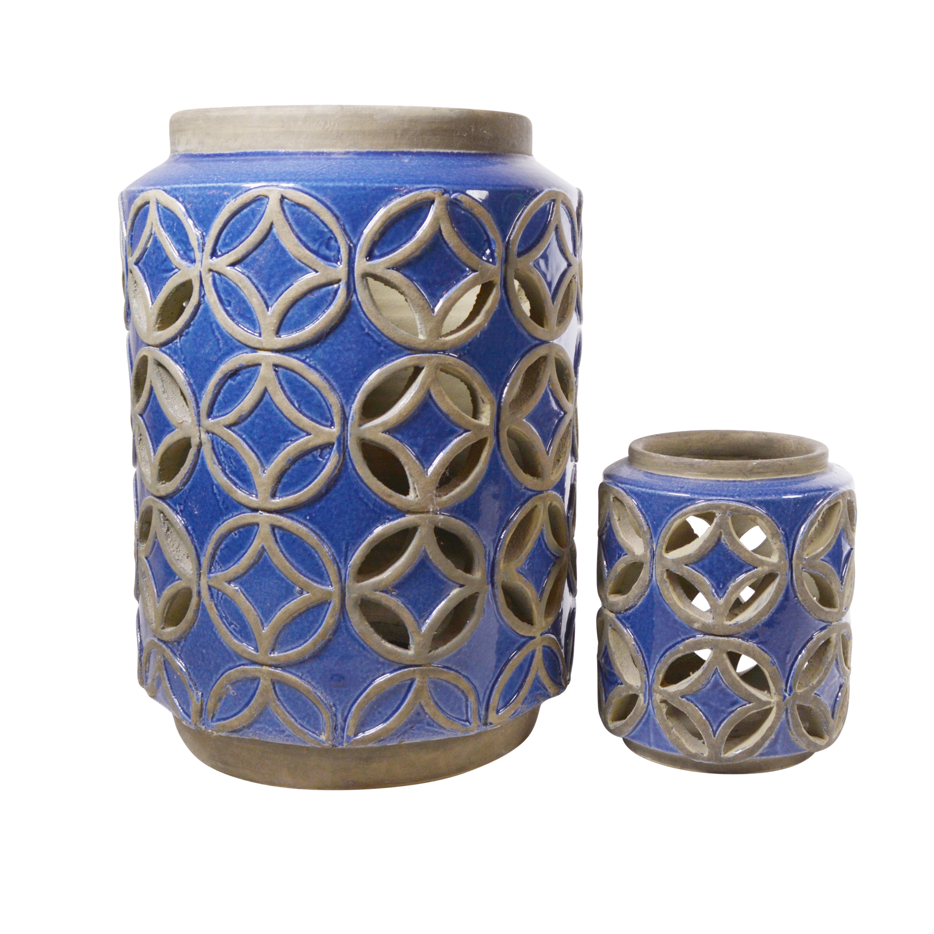 Reticulated Cobalt Glazed Ceramic Candle Holders EBTH