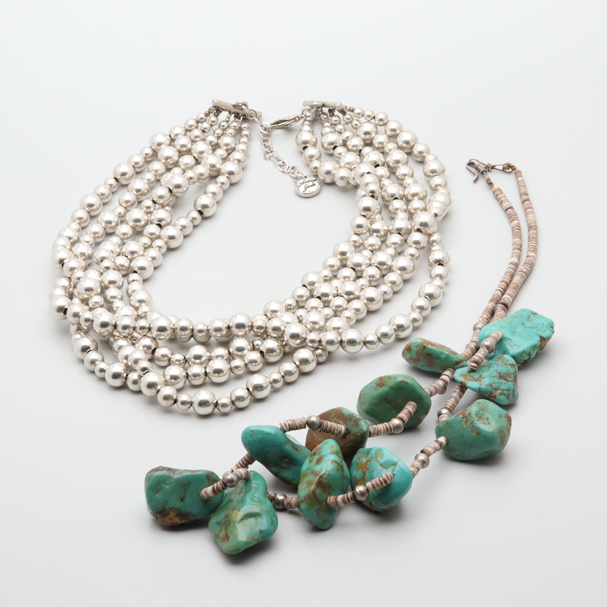 Jewelry Assortment Including Sterling Silver and Turquoise Necklace