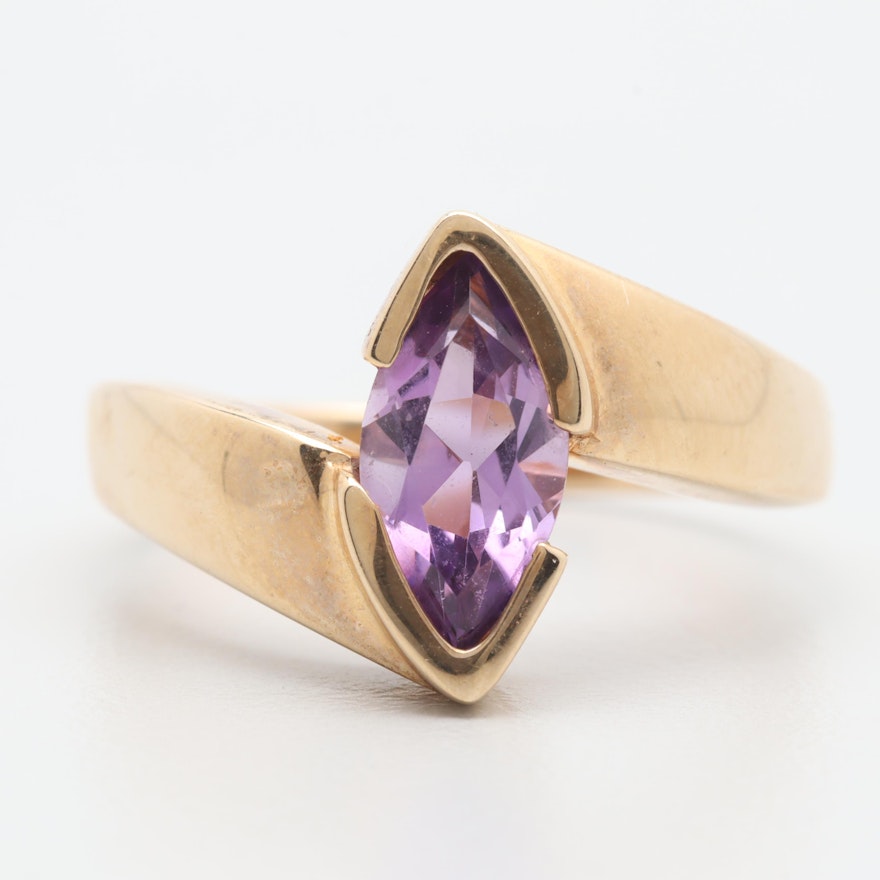 10K Yellow Gold Amethyst Bypass Ring