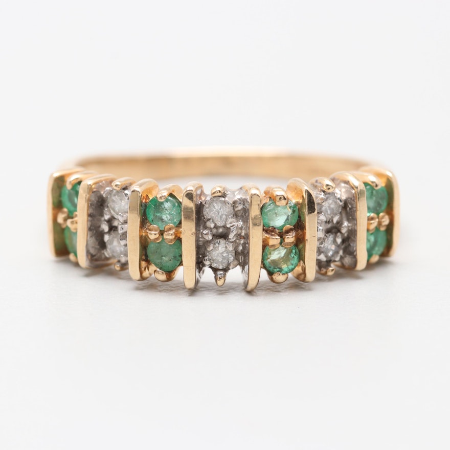 10K Yellow Gold Emerald and Diamond Ring