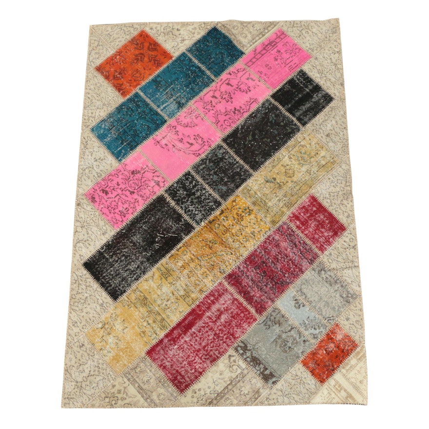 Hand-Knotted Turkish Patchwork Wool Area Rug by Blue Ocean Traders