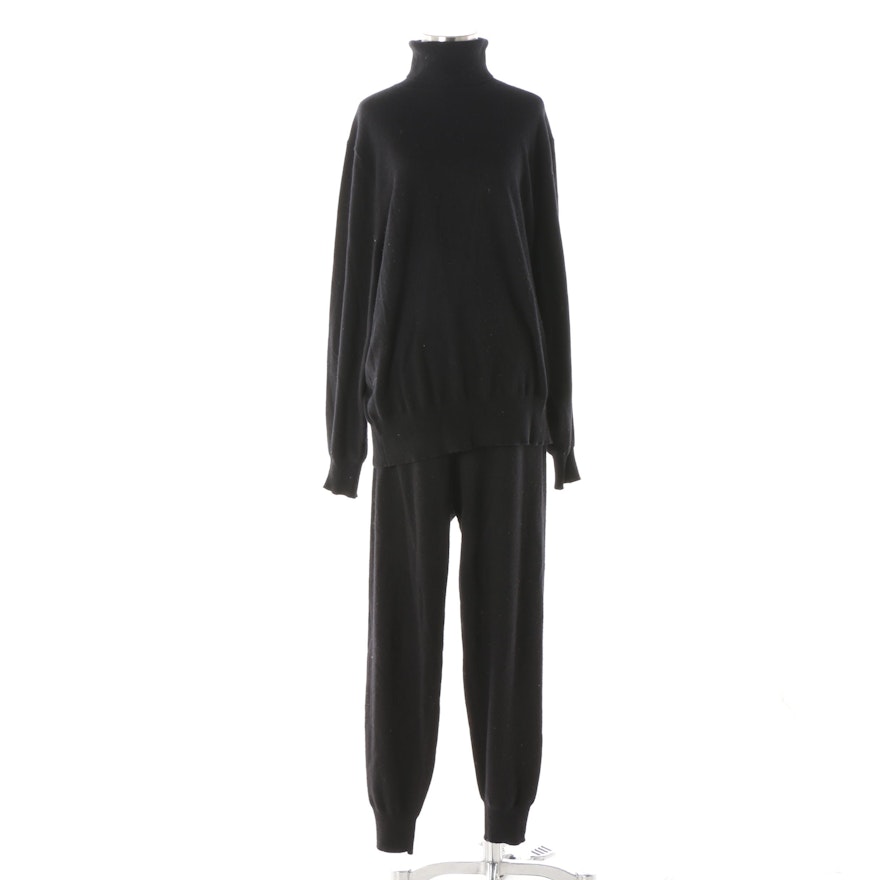 Women's Theory Black Cashmere Turtleneck Sweater and Lounge Pants