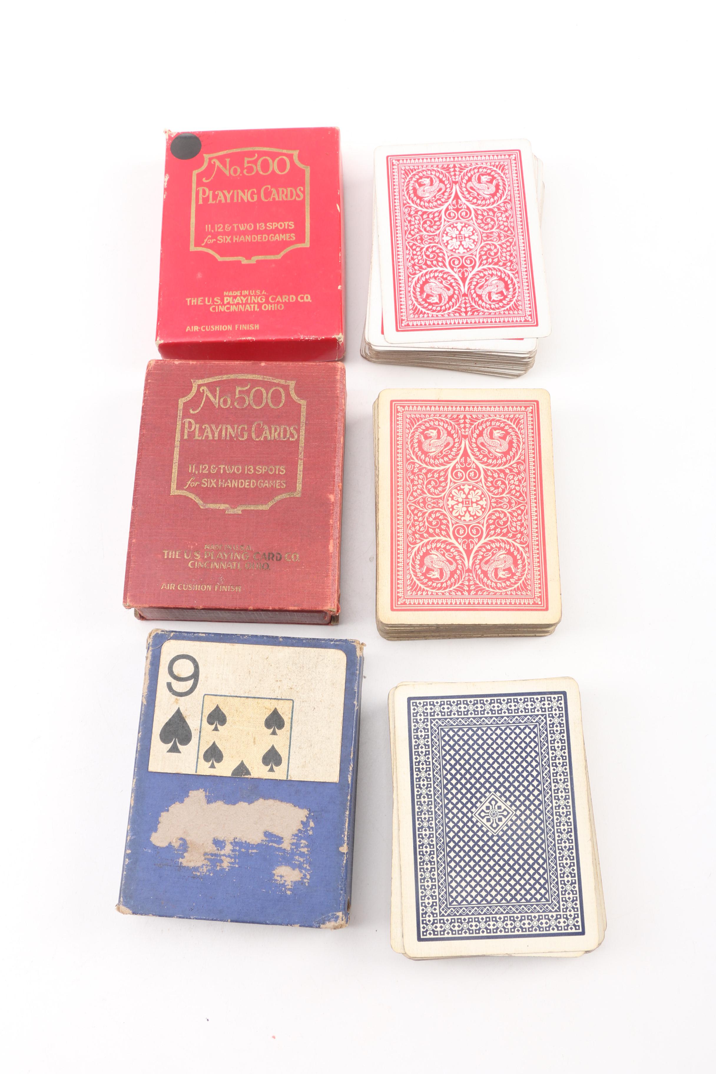 Vintage U.S. Playing Card Co. No. 500 SixHanded and 88 Jumbo Bridge