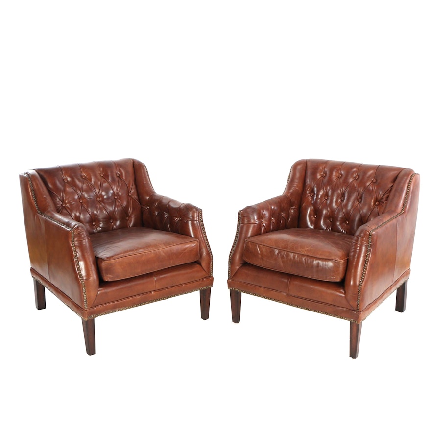 "Chatsworth" Cognac Leather Club Chairs by Blue Ocean Traders