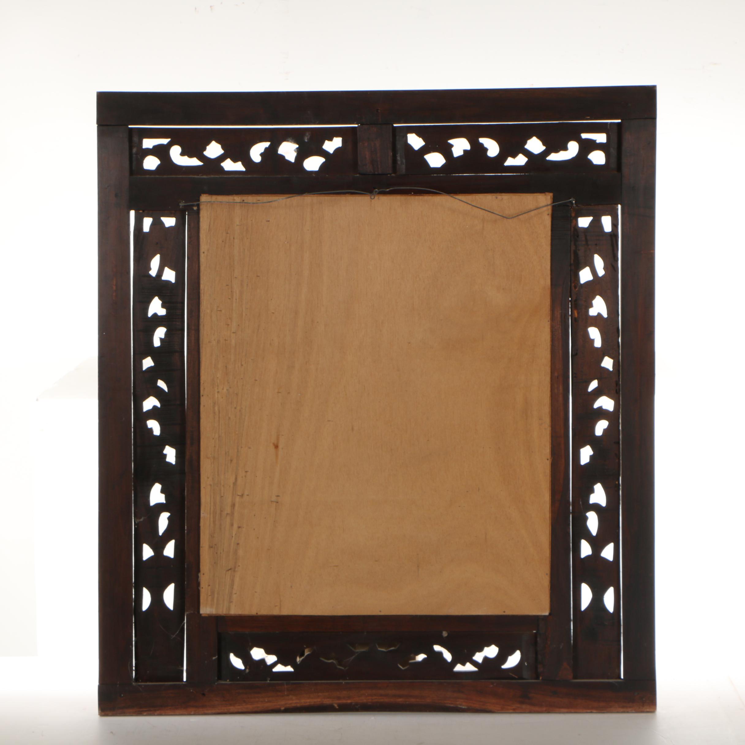 Balinese Style Carved Wood Window Mirror with Hinged Doors EBTH