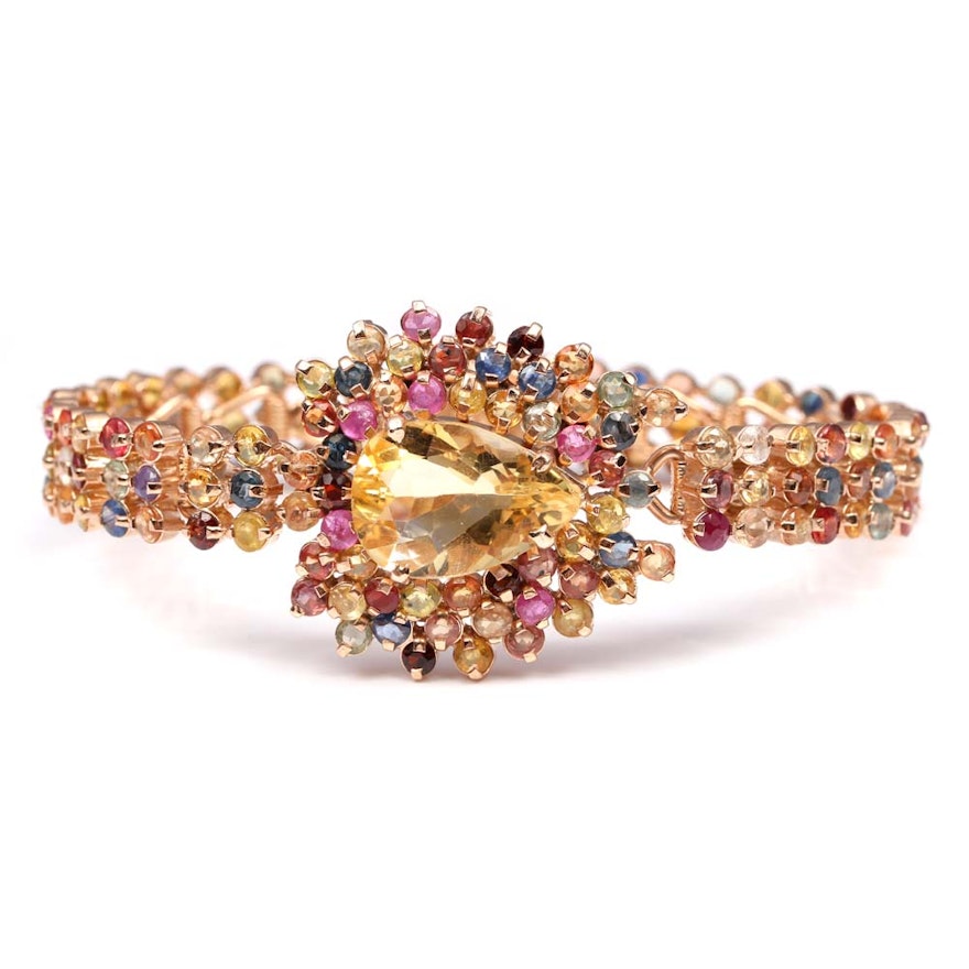 Sterling Silver Citrine and Sapphire Bracelet with Rose Gold Wash