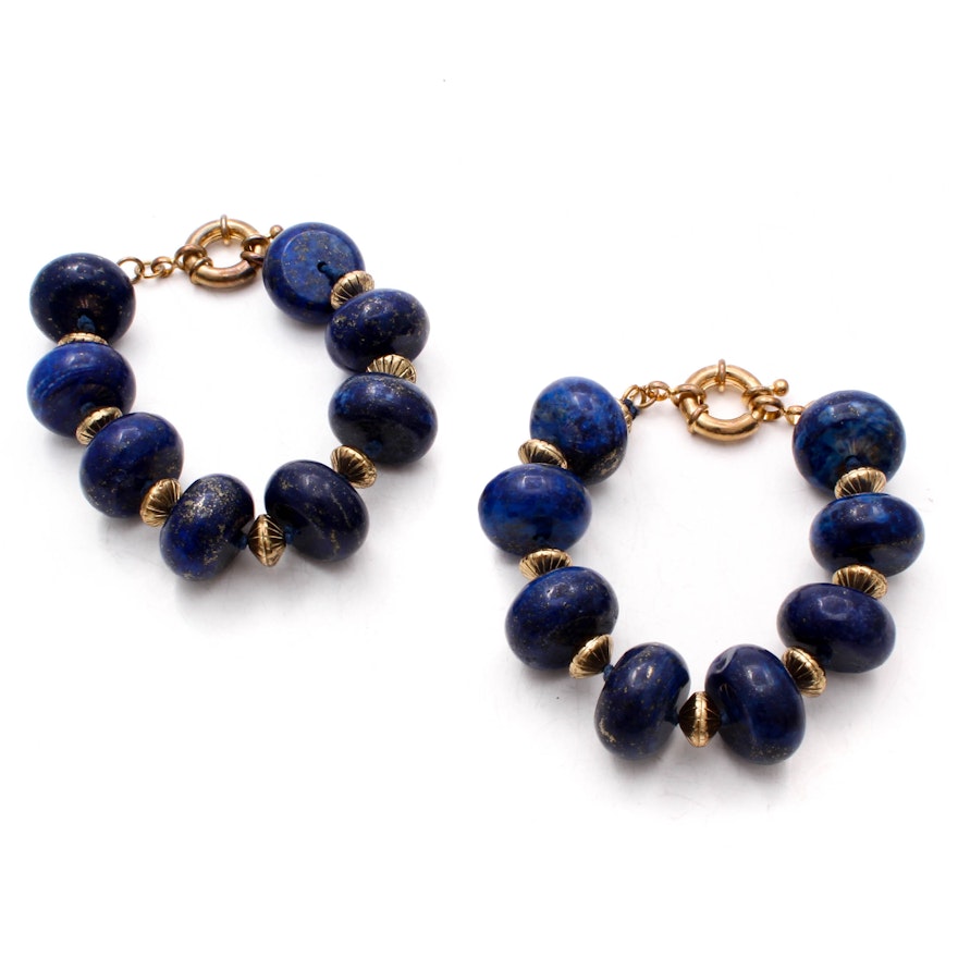 Gold Tone Lapis Lazuli Beaded Bracelets