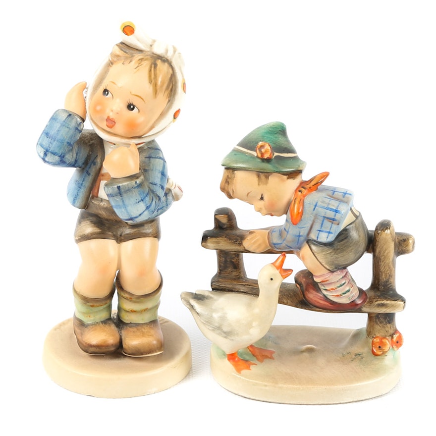Goebel Hummel "Barnyard Hero" and "Boy with Toothache" Porcelain Figurines