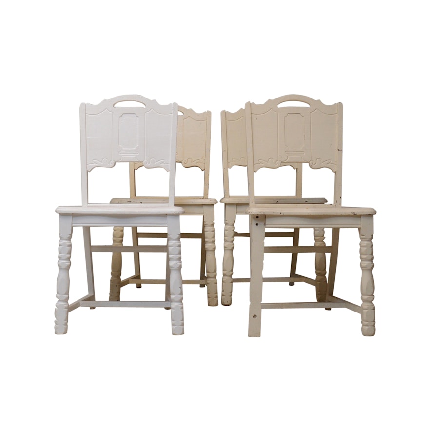 Four White Painted Wooden Kitchen Chairs Four White Painted Wooden Kitchen Chairs