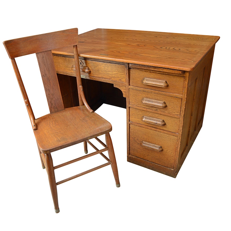 Vintage Oak Desk and Chair