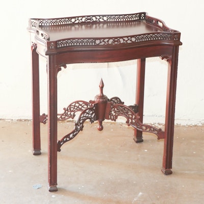 Chinese Chippendale Style Mahogany Tray Top Side Table, Late 20th Century Chinese Chippendale Style Mahogany Tray Top Side Table, Late 20th Century