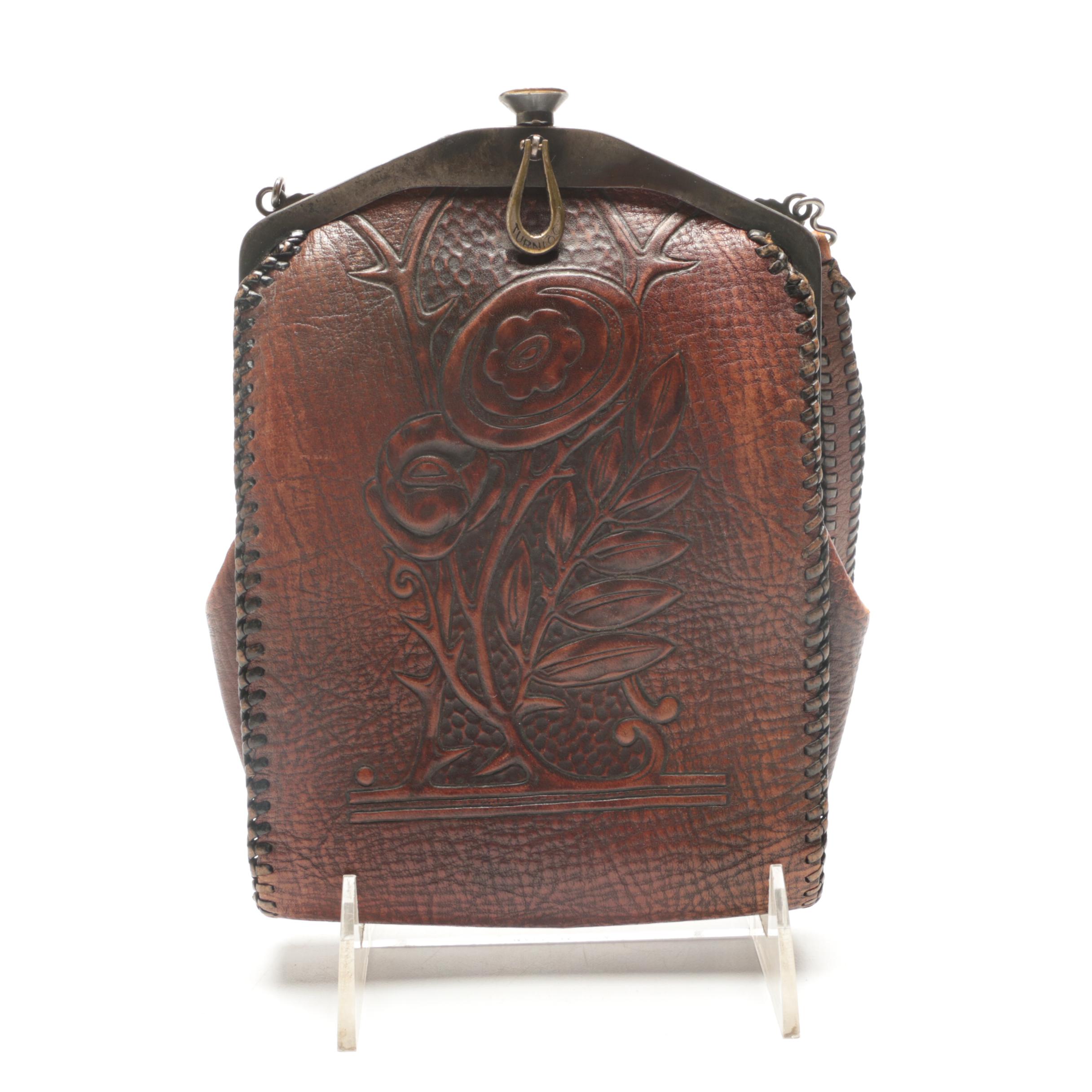 1910s Antique Nocona Bags Arts & Crafts Tooled Leather Frame Bag EBTH