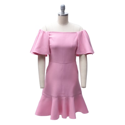 Valentino Pink Wool and Silk Off-The-Shoulder Ruffled Mini Dress Valentino Pink Wool and Silk Off-The-Shoulder Ruffled Mini Dress