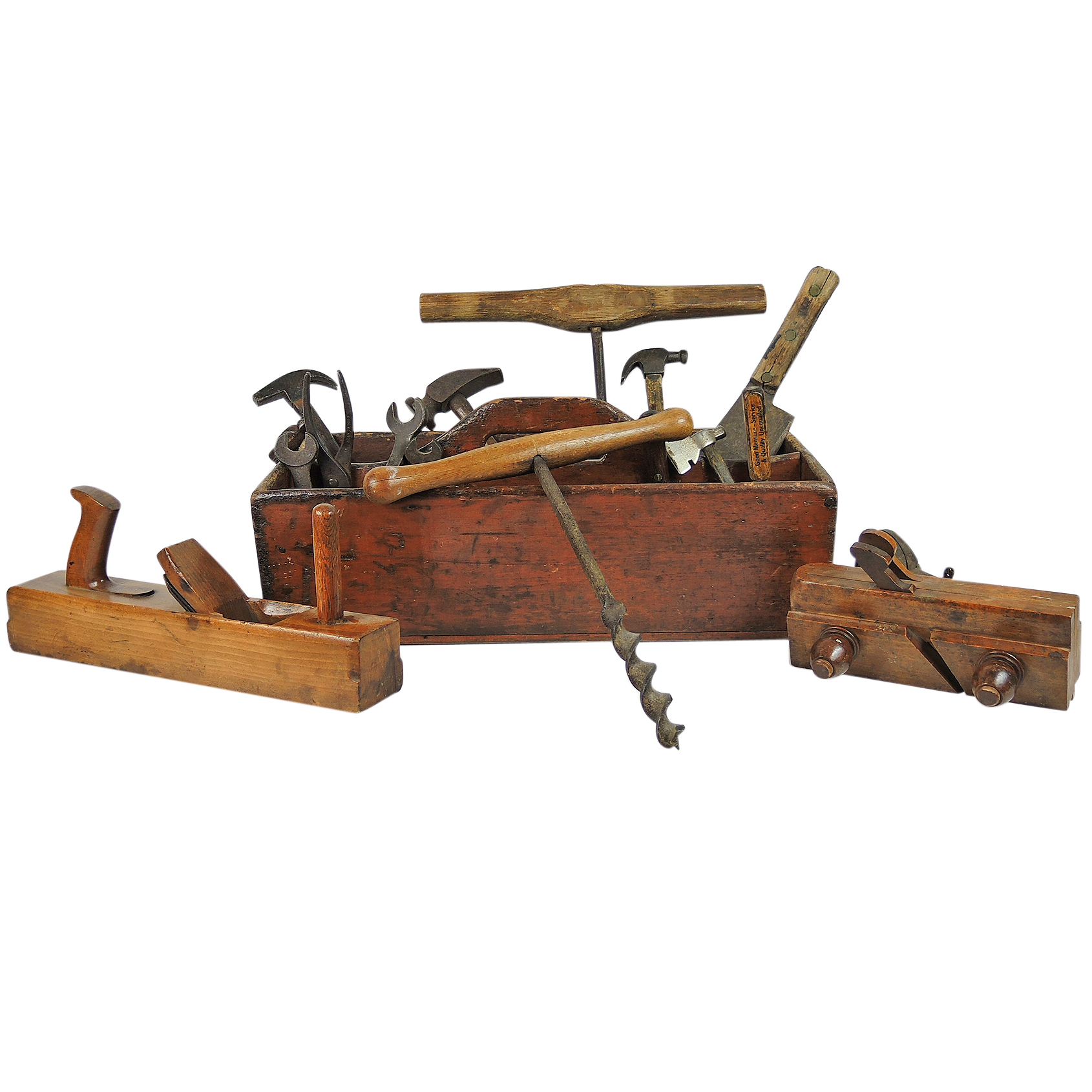 Rustic Wood Tool Caddy And Antique Tools Ebth