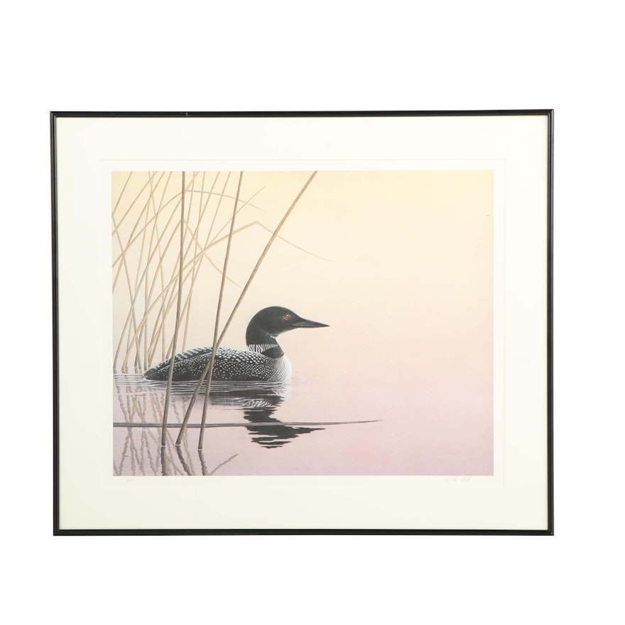 Rick Gill Offset Lithograph of Loon on Lake