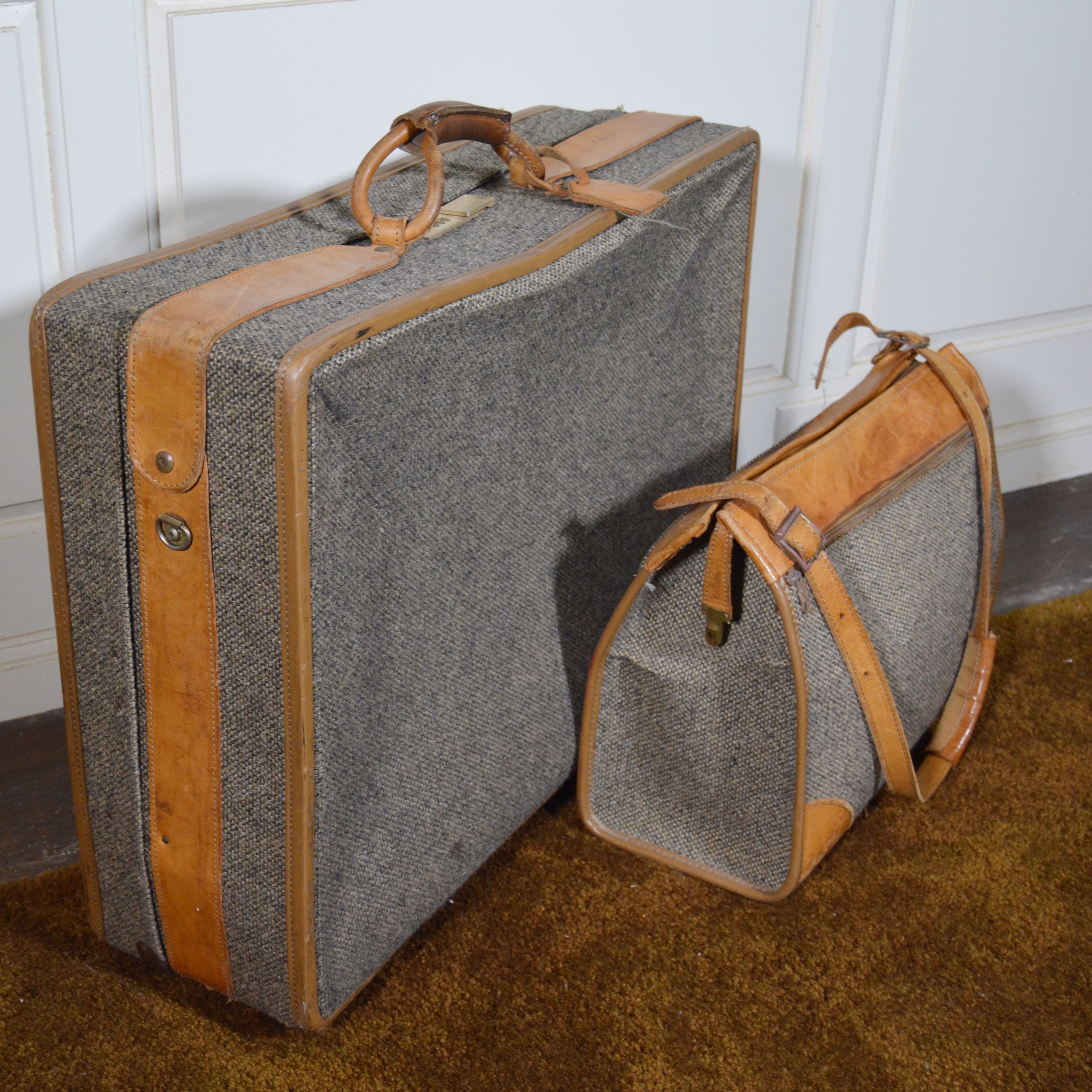 Vintage Hartmann Tweed Wool and Leather Luggage and CarryOn Bag EBTH