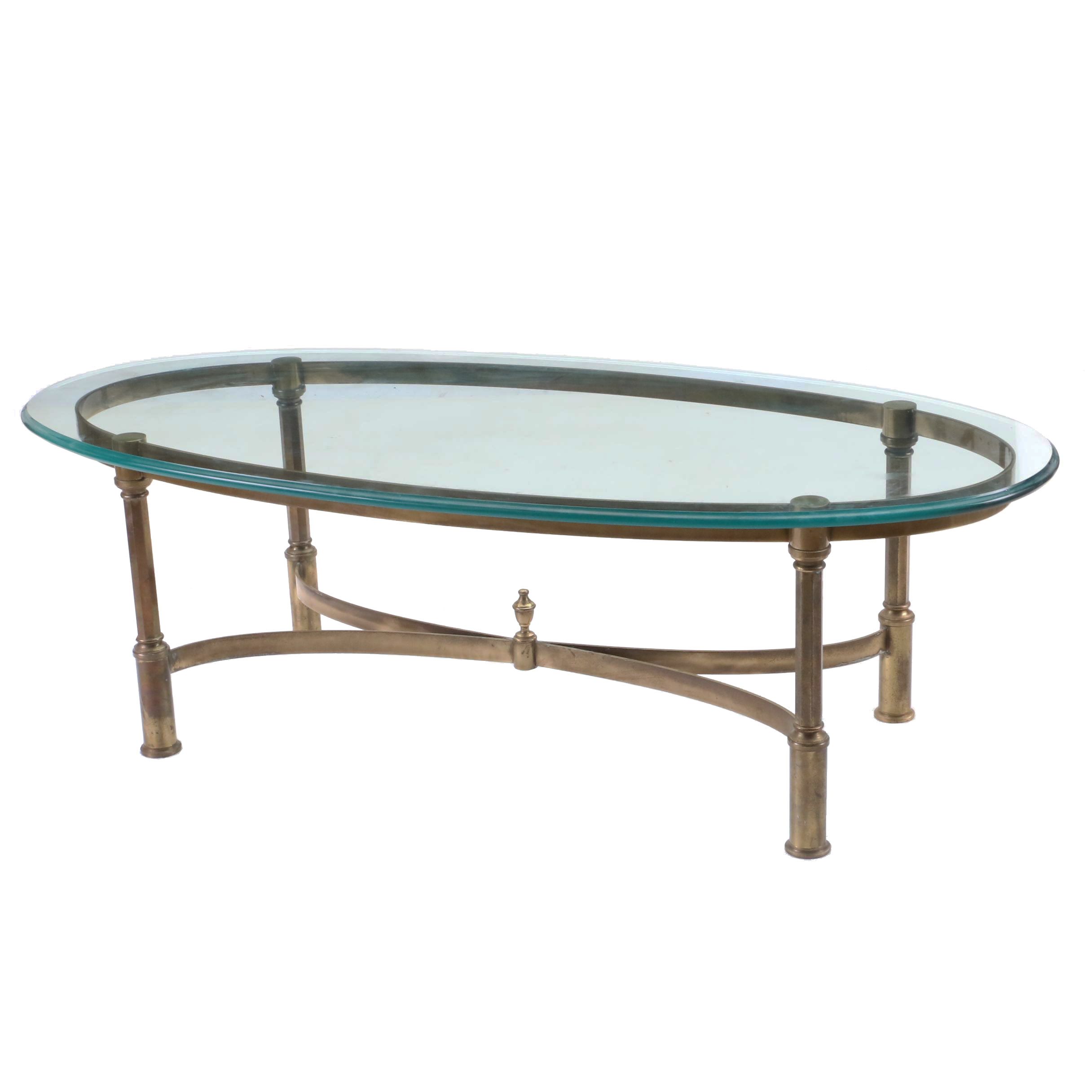 Oval Glass Top Brass Coffee Table EBTH
