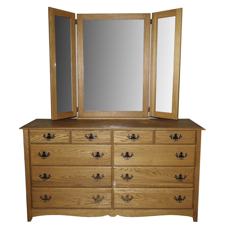 Contemporary Oak Dresser With Mirror Ebth