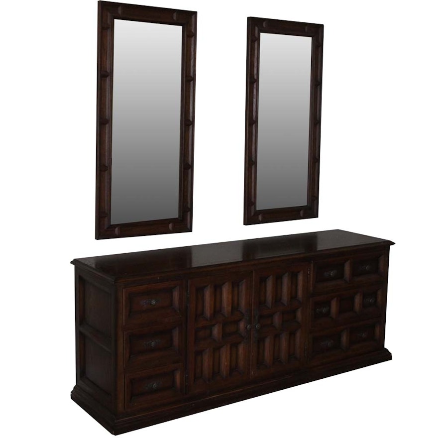 Vintage Dresser With Two Wall Mirrors By Century Furniture Of