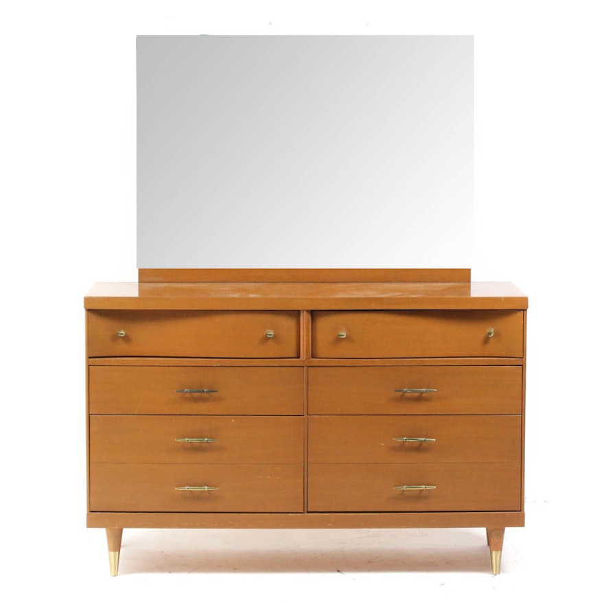 Walnut Dresser With Mirror From Bassett Furniture Ebth