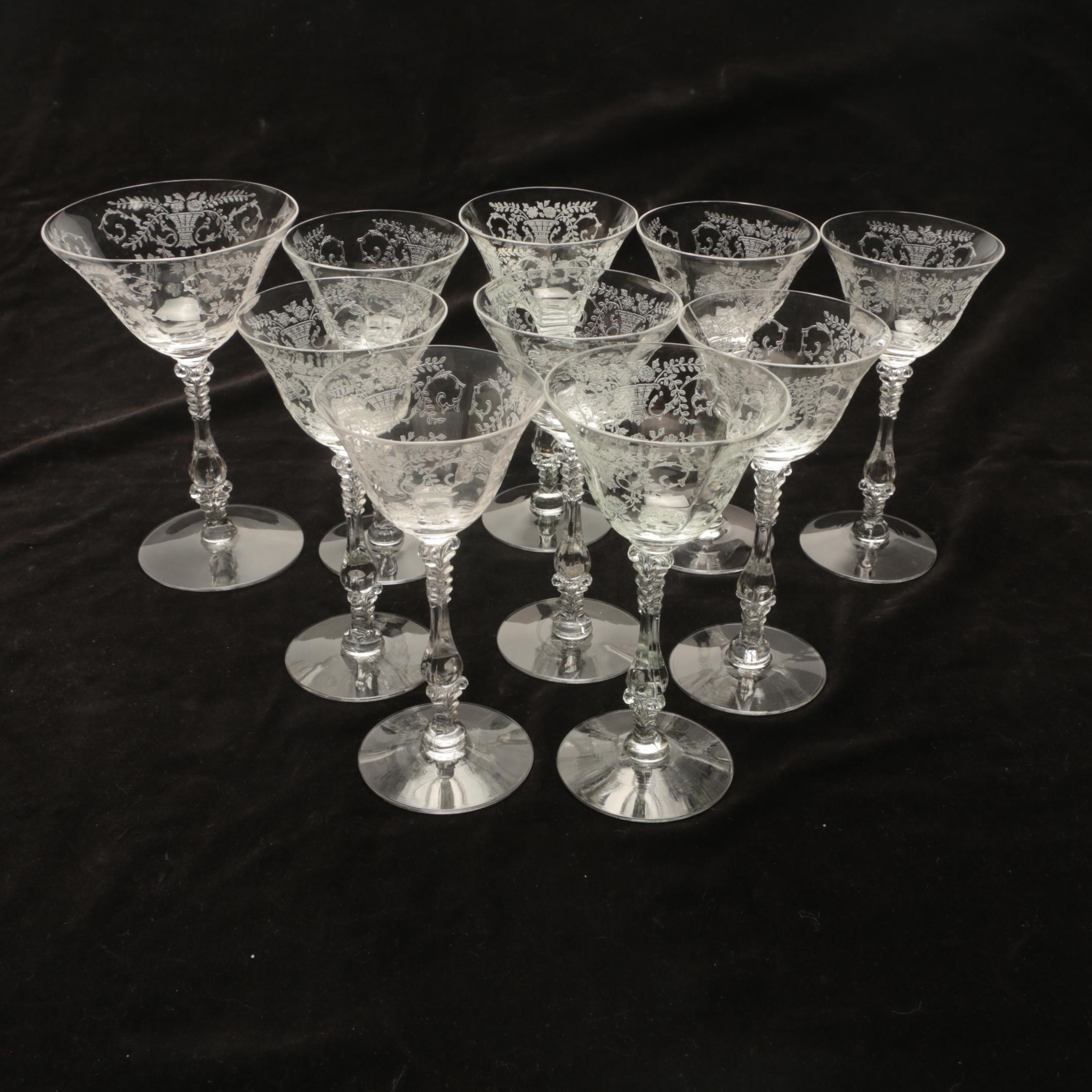 Fostoria Style Etched Glass Cordial Glasses EBTH