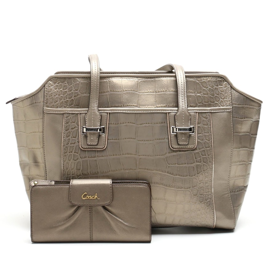 Coach Taylor Embossed Leather Alexis Carryall and Ashley Leather Wallet