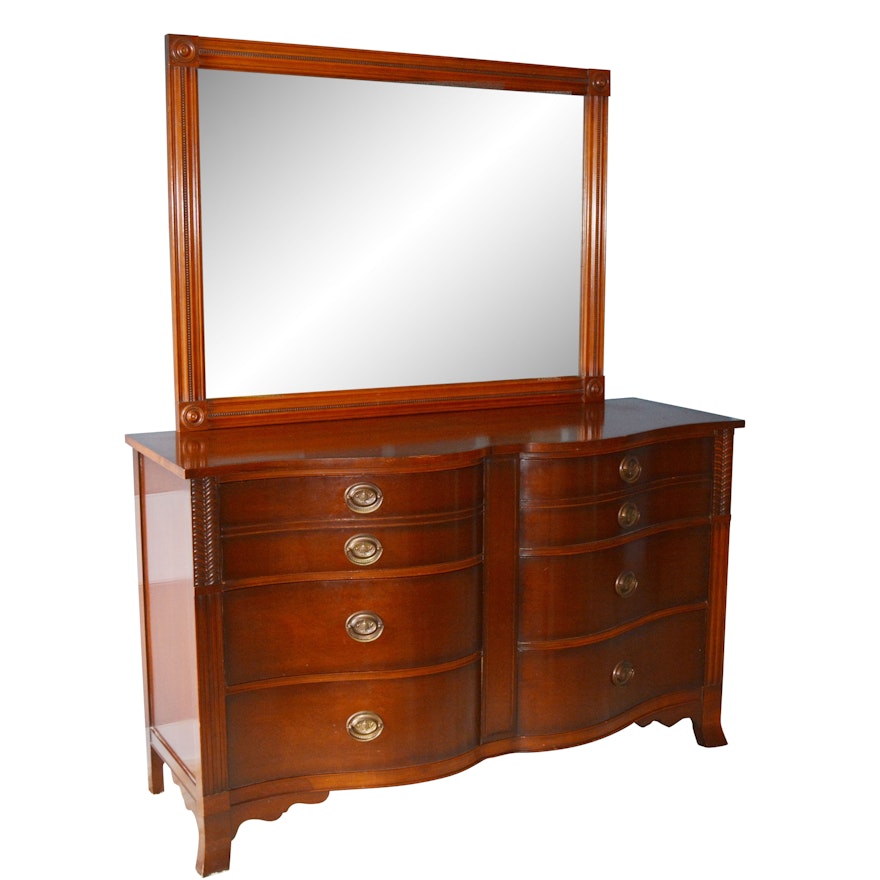 Federal Style Mahogany Dresser And Mirror By Drexel Furniture Mid