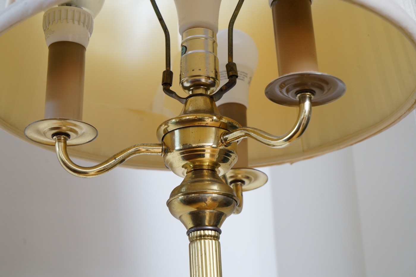 Fluted Brass Three-Light Candelabra Floor Lamp with Shade ... Fluted Brass Three-Light Candelabra Floor Lamp with Shade ...