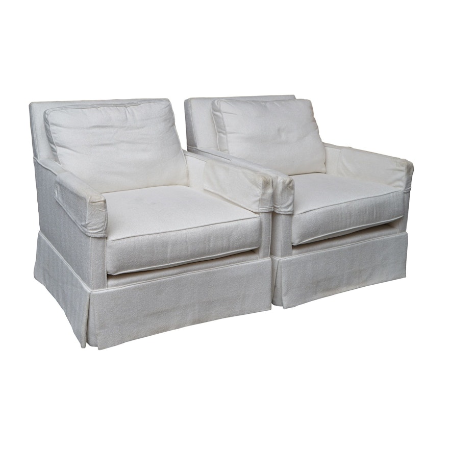 White Upholstered Lounge Chairs By Miles Talbott Ebth