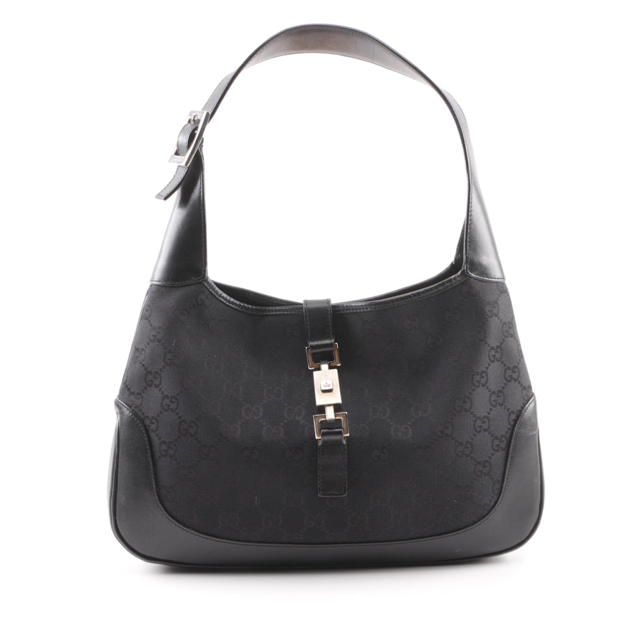 Gucci Jackie O Black GG Canvas and Leather Small Hobo Bag | EBTH