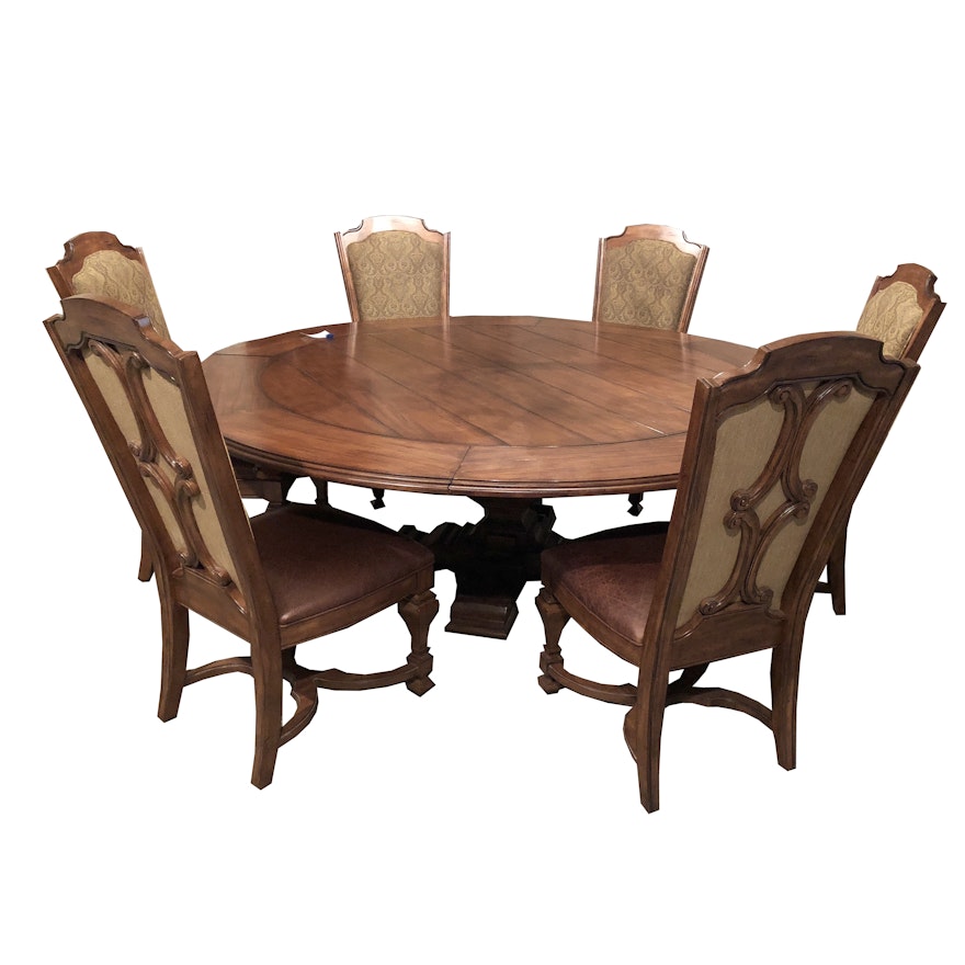 Contemporary Round Walnut Expandable Dining Table With Six Chairs By Contemporary Round Walnut Expandable Dining Table With Six Chairs By Stanley Ebth