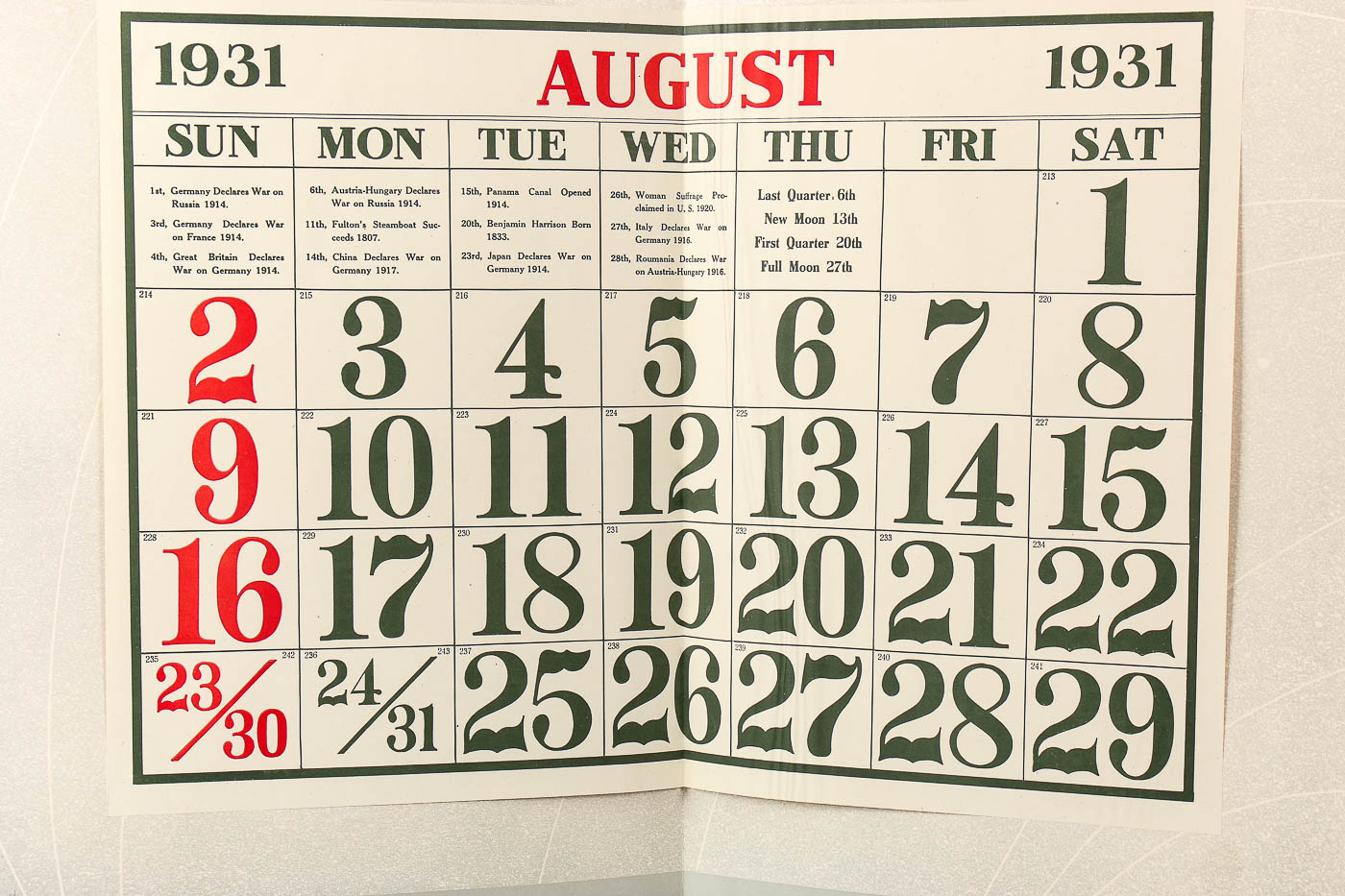 Large 1931 "The Lone Eagle" Salesman Sample Calendar EBTH