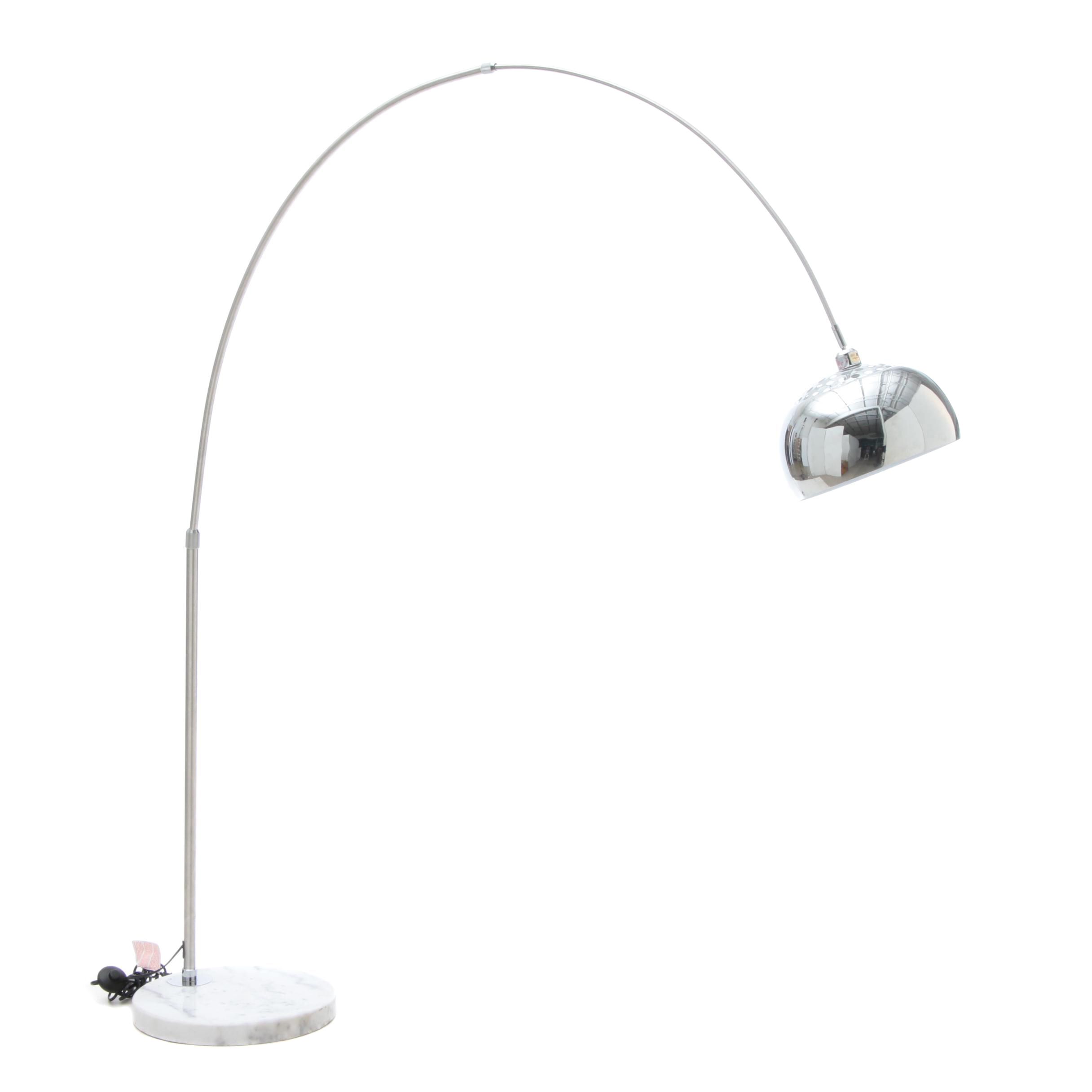Mid Century Modern Chrome Arc Floor Lamp With Carrera Marble Base