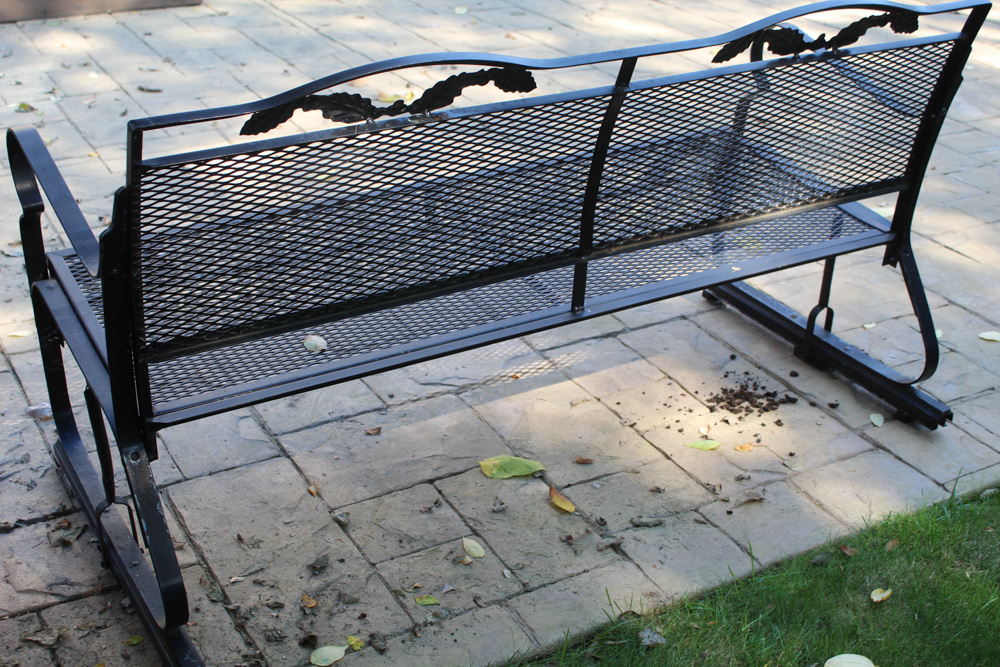 Black Metal Patio Glider Bench with Treasure Garden Umbrella and