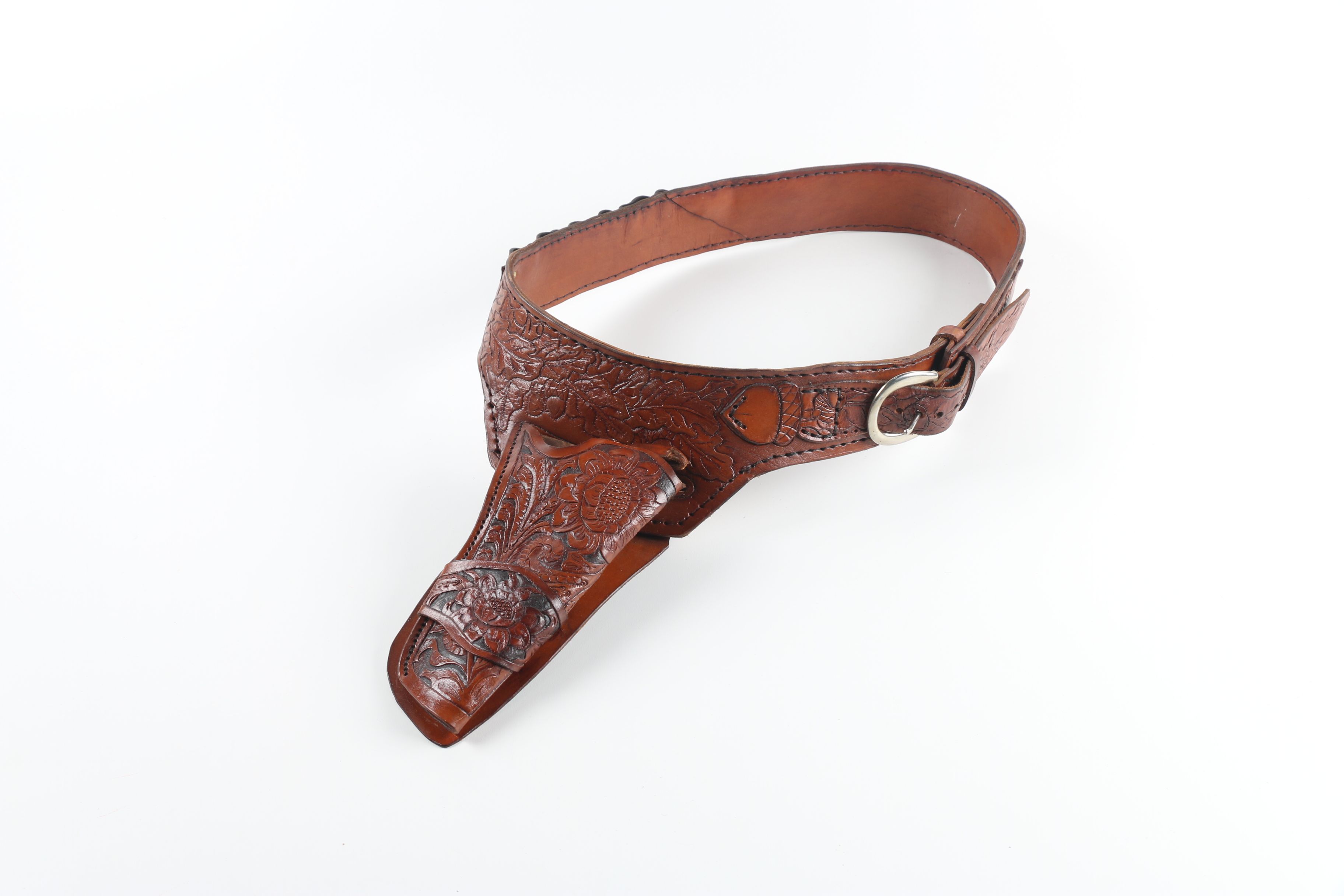Tooled Leather Gun Belt and Holster EBTH